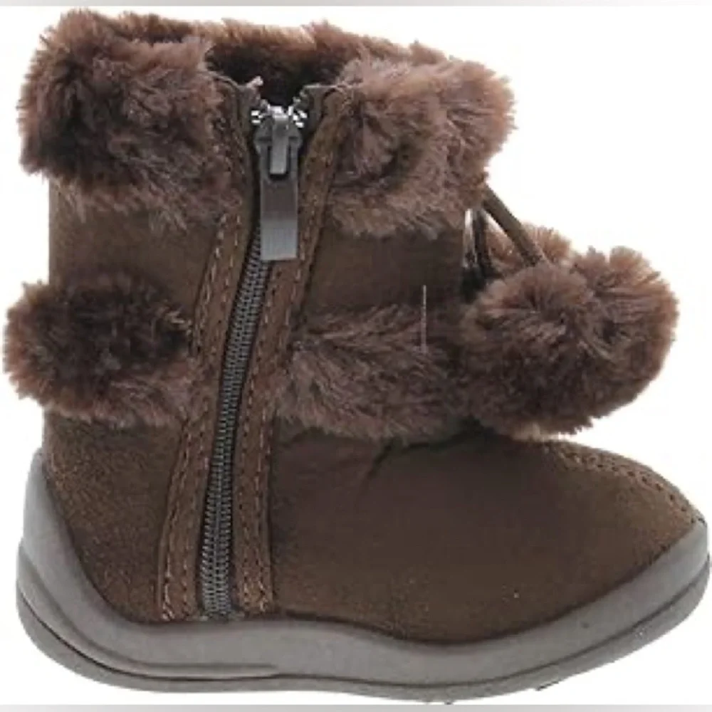 NWT Kali Zello Girls Brown Glitter Pom Pom Ankle Boots Toddler 6